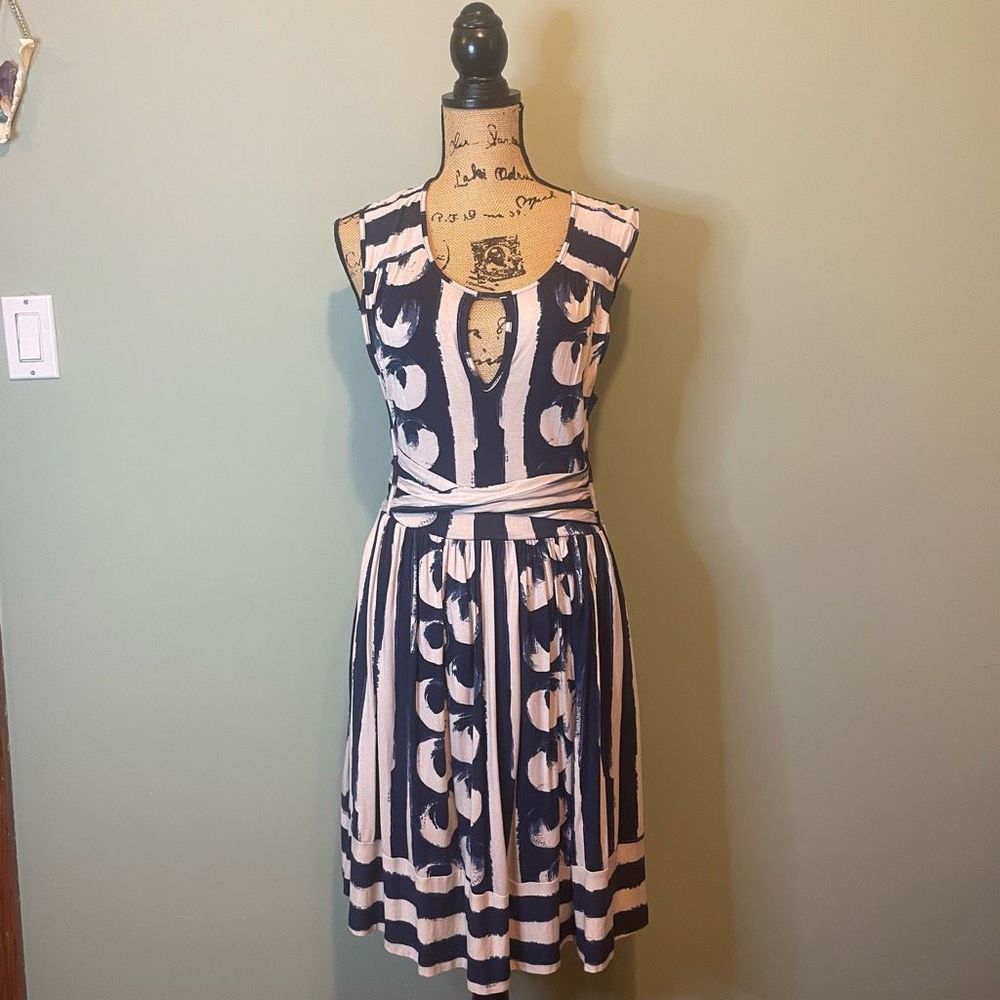 Anthropologie Navy and White Printed Midi Dress - Picture 2 of 6